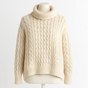 Anthropologie Pilcro Oversized Roll-Neck Cable Sweater in Cream Size XL